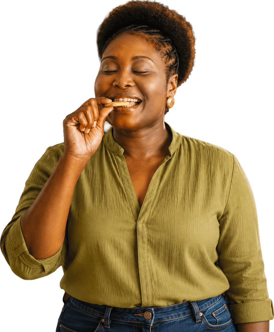Customer enjoying a Mass Industries biscuit